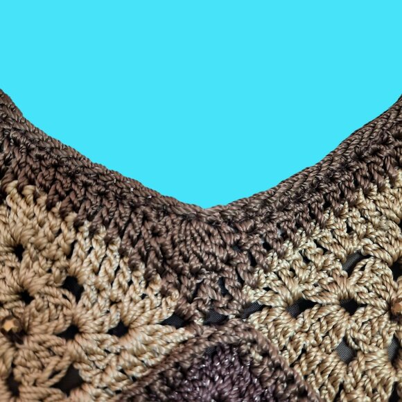 Y2K Crochet Patchwork Handbag Brown Beige Shoulder Bag Beaded Boho - Picture 6 of 8